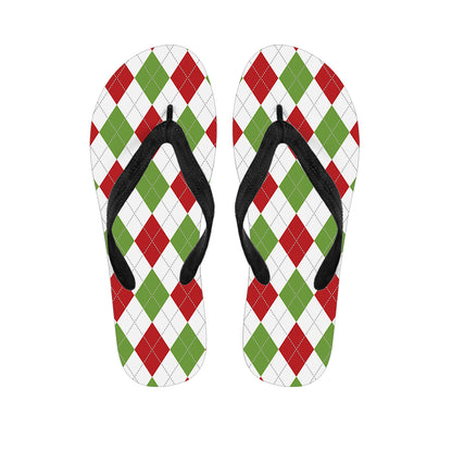 White Red And Green Argyle Pattern Print Flip Flops