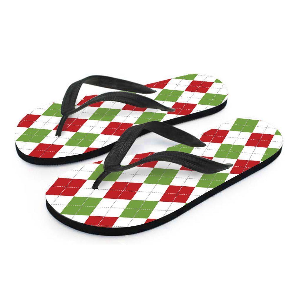 White Red And Green Argyle Pattern Print Flip Flops