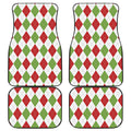 White Red And Green Argyle Pattern Print Front and Back Car Floor Mats