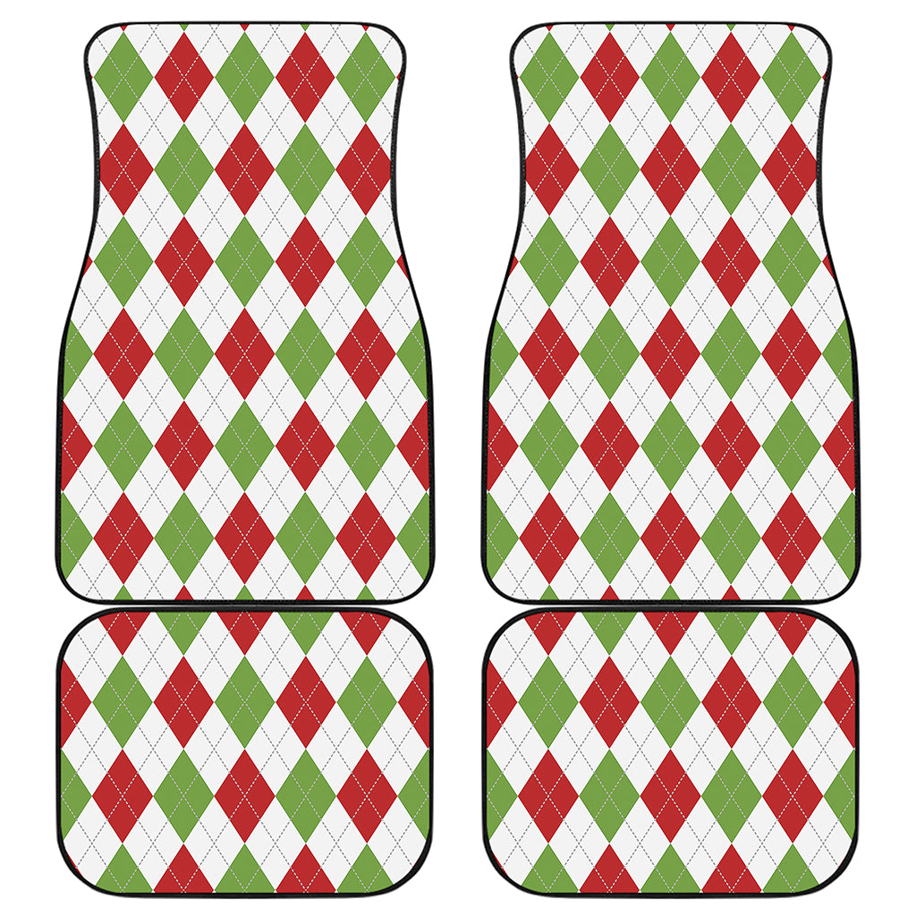 White Red And Green Argyle Pattern Print Front and Back Car Floor Mats
