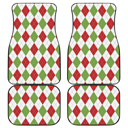 White Red And Green Argyle Pattern Print Front and Back Car Floor Mats