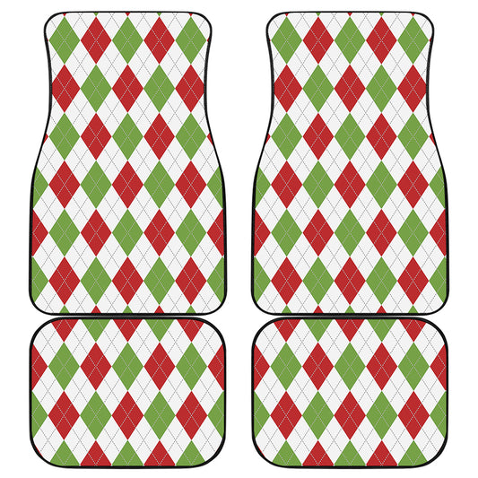 White Red And Green Argyle Pattern Print Front and Back Car Floor Mats
