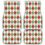 White Red And Green Argyle Pattern Print Front and Back Car Floor Mats