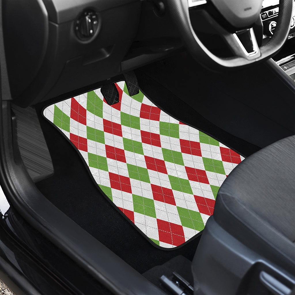 White Red And Green Argyle Pattern Print Front and Back Car Floor Mats