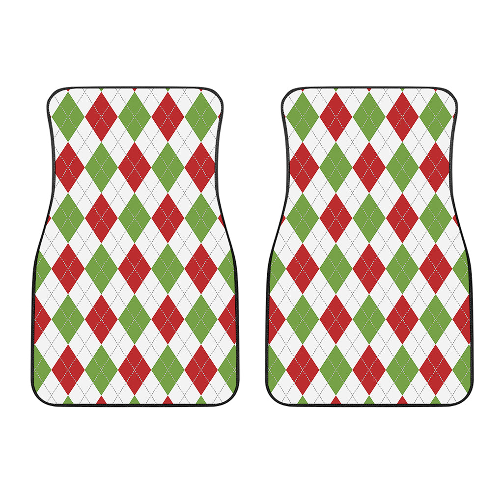 White Red And Green Argyle Pattern Print Front Car Floor Mats