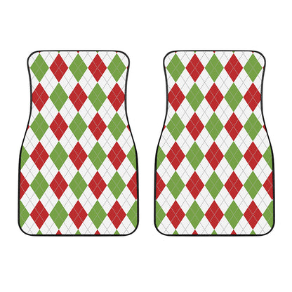White Red And Green Argyle Pattern Print Front Car Floor Mats