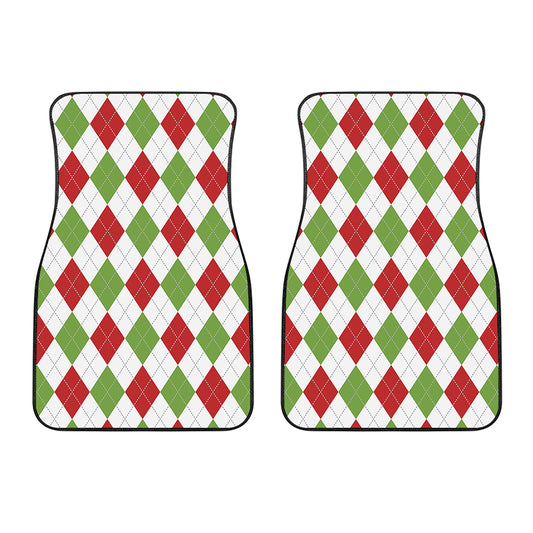 White Red And Green Argyle Pattern Print Front Car Floor Mats