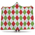 White Red And Green Argyle Pattern Print Hooded Blanket