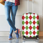 White Red And Green Argyle Pattern Print Luggage Cover