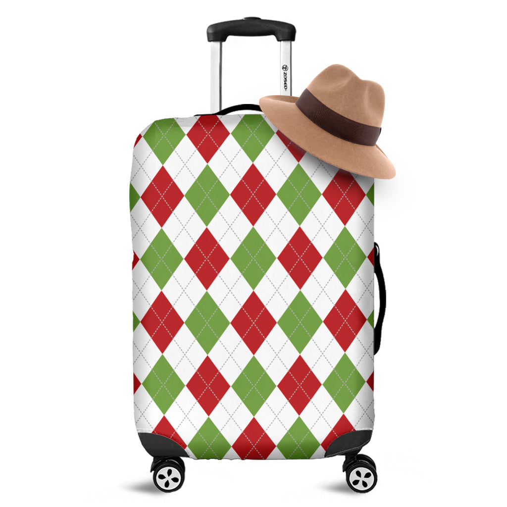 White Red And Green Argyle Pattern Print Luggage Cover