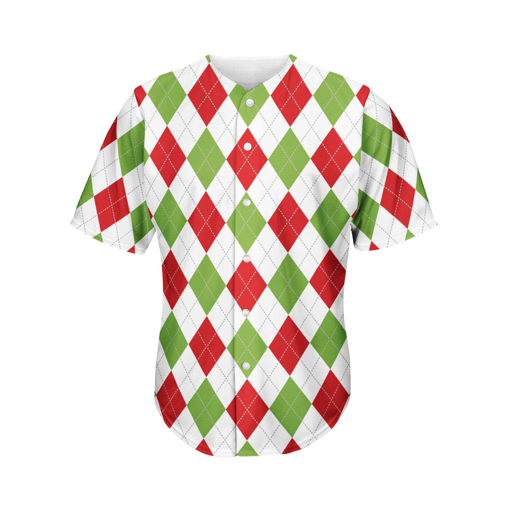 White Red And Green Argyle Pattern Print Men's Baseball Jersey