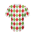 White Red And Green Argyle Pattern Print Men's Baseball Jersey