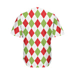 White Red And Green Argyle Pattern Print Men's Baseball Jersey