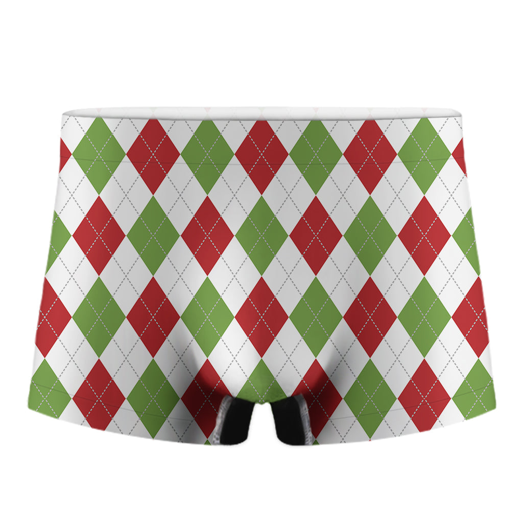 White Red And Green Argyle Pattern Print Men's Boxer Briefs