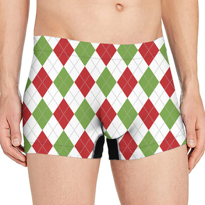 White Red And Green Argyle Pattern Print Men's Boxer Briefs