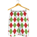 White Red And Green Argyle Pattern Print Men's Shorts