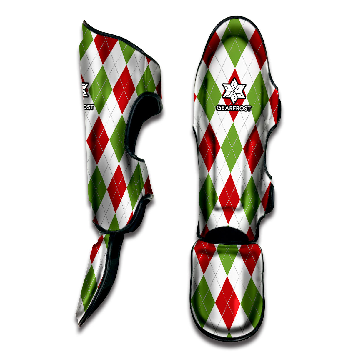 White Red And Green Argyle Pattern Print Muay Thai Shin Guard