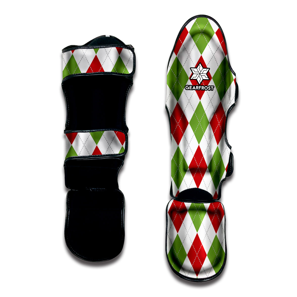 White Red And Green Argyle Pattern Print Muay Thai Shin Guard
