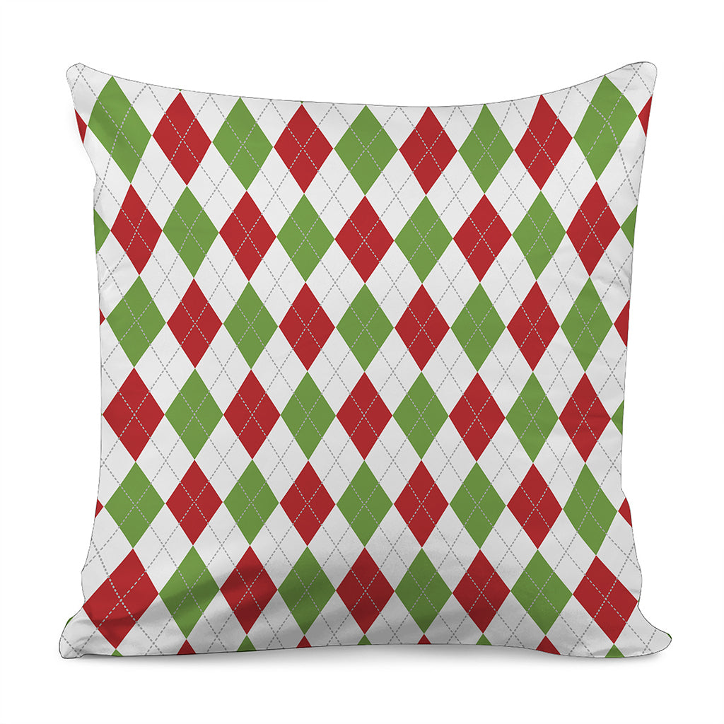 White Red And Green Argyle Pattern Print Pillow Cover