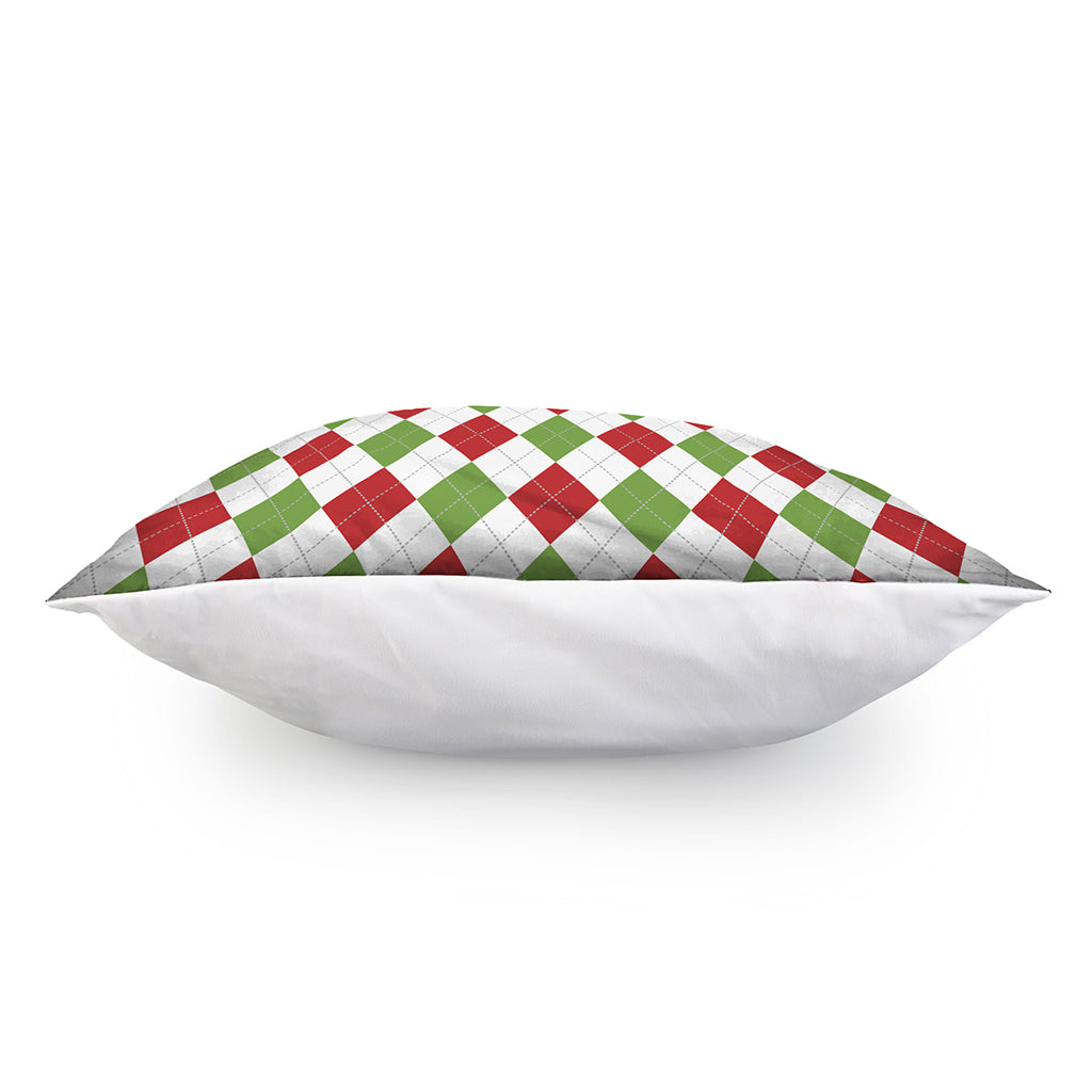 White Red And Green Argyle Pattern Print Pillow Cover