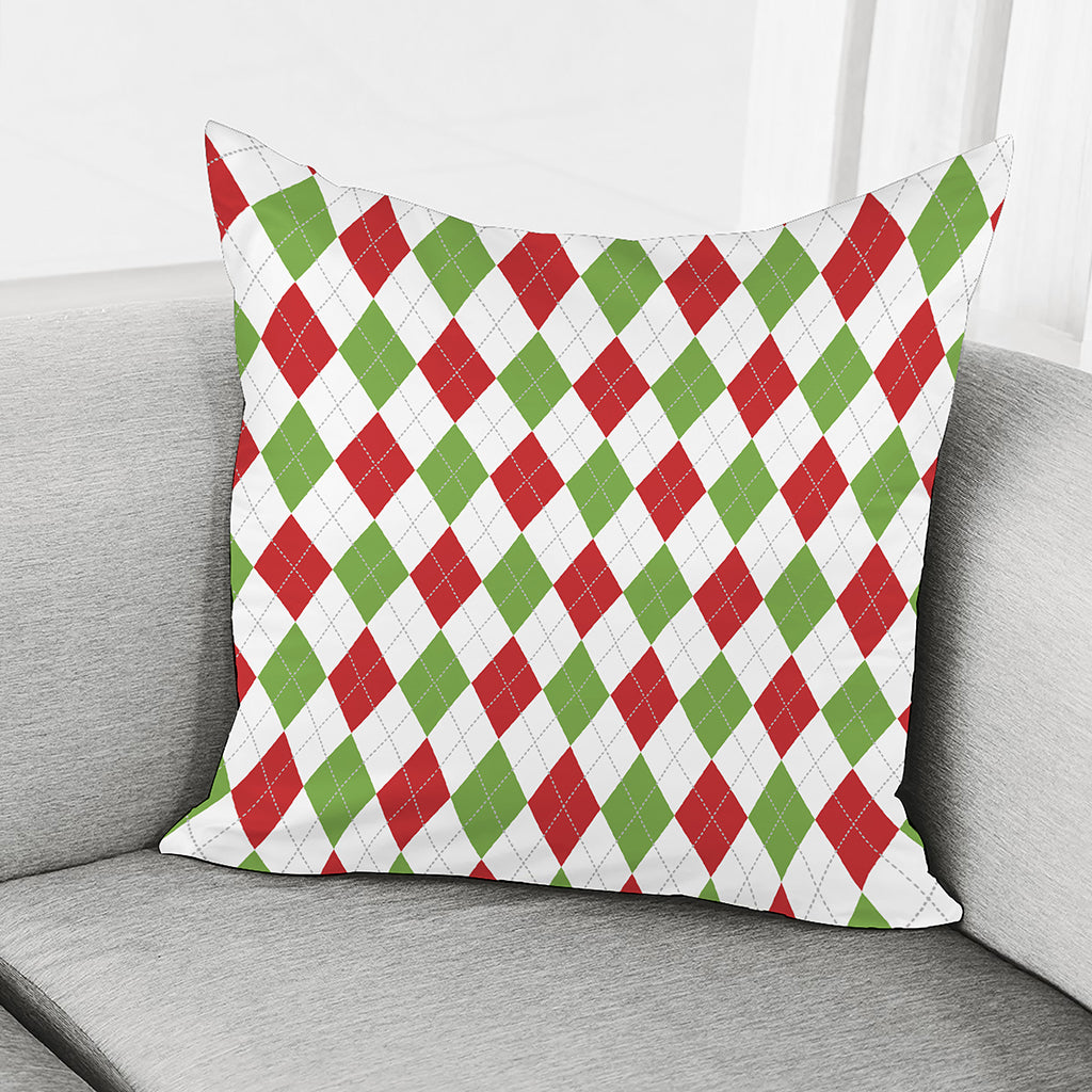 White Red And Green Argyle Pattern Print Pillow Cover