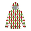 White Red And Green Argyle Pattern Print Pullover Hoodie