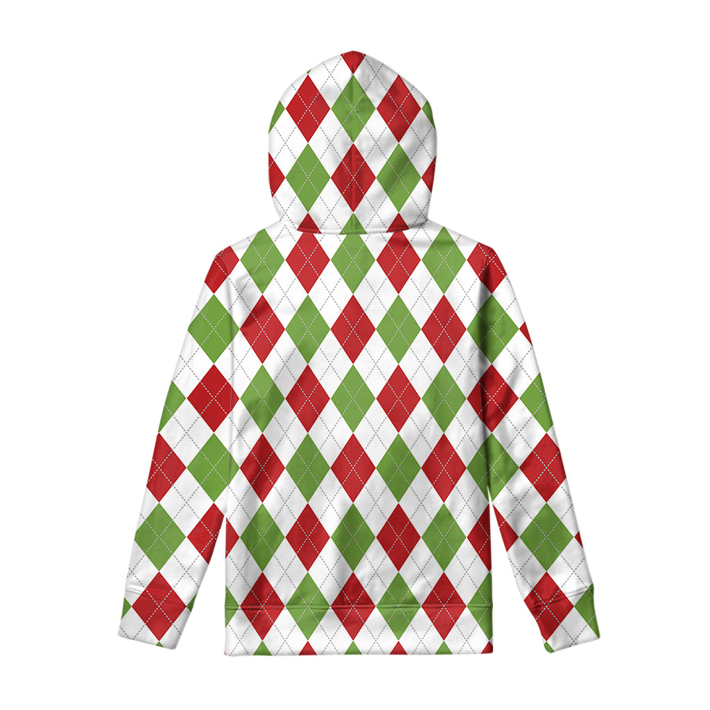 White Red And Green Argyle Pattern Print Pullover Hoodie