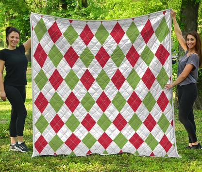 White Red And Green Argyle Pattern Print Quilt