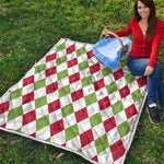 White Red And Green Argyle Pattern Print Quilt