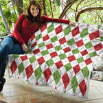 White Red And Green Argyle Pattern Print Quilt