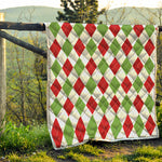 White Red And Green Argyle Pattern Print Quilt