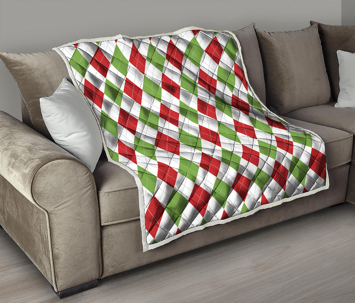 White Red And Green Argyle Pattern Print Quilt
