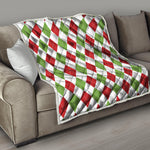 White Red And Green Argyle Pattern Print Quilt