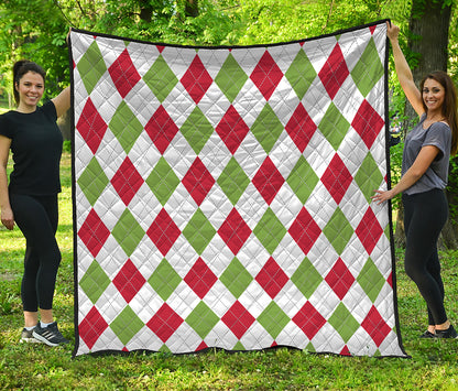 White Red And Green Argyle Pattern Print Quilt