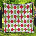 White Red And Green Argyle Pattern Print Quilt