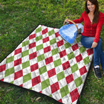 White Red And Green Argyle Pattern Print Quilt
