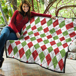 White Red And Green Argyle Pattern Print Quilt