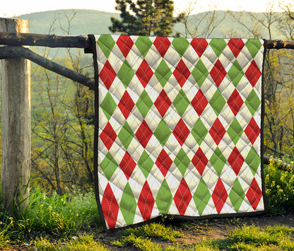 White Red And Green Argyle Pattern Print Quilt