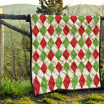 White Red And Green Argyle Pattern Print Quilt
