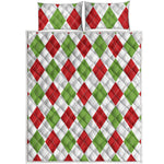 White Red And Green Argyle Pattern Print Quilt Bed Set