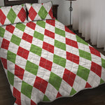 White Red And Green Argyle Pattern Print Quilt Bed Set