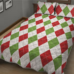 White Red And Green Argyle Pattern Print Quilt Bed Set