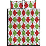White Red And Green Argyle Pattern Print Quilt Bed Set