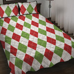White Red And Green Argyle Pattern Print Quilt Bed Set