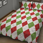 White Red And Green Argyle Pattern Print Quilt Bed Set