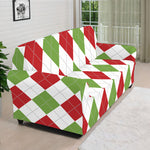 White Red And Green Argyle Pattern Print Sofa Cover