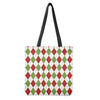 White Red And Green Argyle Pattern Print Tote Bag