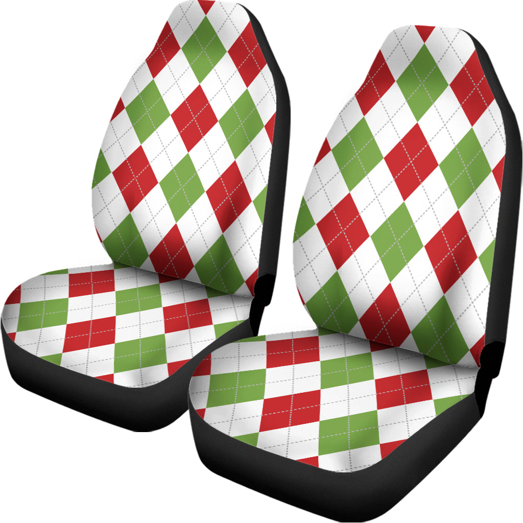 White Red And Green Argyle Pattern Print Universal Fit Car Seat Covers