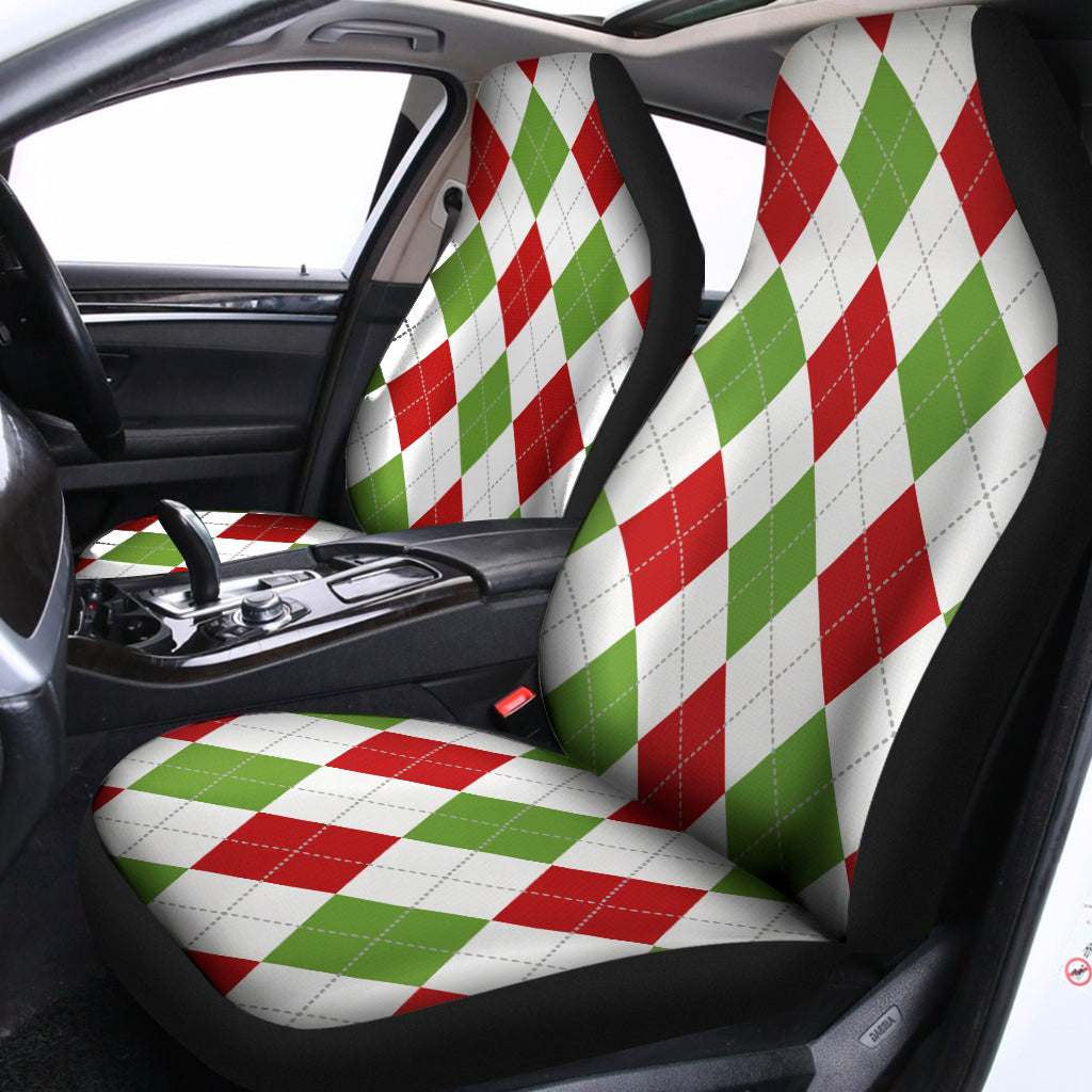 White Red And Green Argyle Pattern Print Universal Fit Car Seat Covers