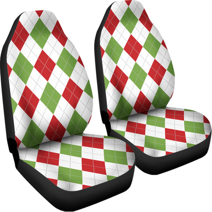 White Red And Green Argyle Pattern Print Universal Fit Car Seat Covers